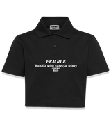 1 black Polo Crop Top white FRAGILE handle with care (or wine) #color_black