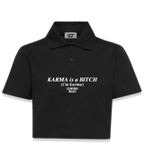 1 black Polo Crop Top white KARMA is a BITCH (i'm karma) #color_black