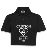 1 black Polo Crop Top white caution you might fall in love #color_black