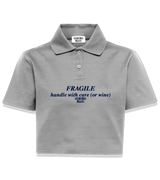 1 grey Polo Crop Top navyblue FRAGILE handle with care (or wine) #color_grey