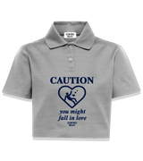 1 grey Polo Crop Top navyblue caution you might fall in love #color_grey
