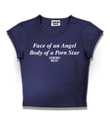 1 navy Status Baby Tee white Face of an Angel Body of a Porn Star #color_navy