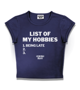 1 navy Status Baby Tee white LIST OF MY HOBBIES being late #color_navy