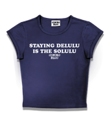 1 navy Status Baby Tee white STAYING DELULU IS THE SOLULU #color_navy