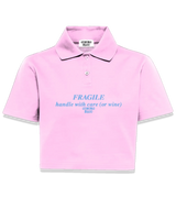 1 pink Polo Crop Top lightblue FRAGILE handle with care (or wine) #color_pink