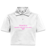 1 white Polo Crop Top pink FRAGILE handle with care (or wine) #color_white