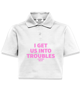 1 white Polo Crop Top pink I GET US INTO TROUBLES #color_white