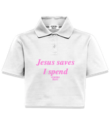 1 white Polo Crop Top pink Jesus saves I spend #color_white