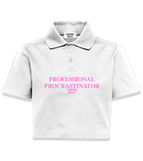 1 white Polo Crop Top pink PROFESSIONAL PROCRASTINATOR #color_white