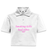 1 white Polo Crop Top pink Smoking kills bad vibes #color_white