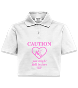 1 white Polo Crop Top pink caution you might fall in love #color_white