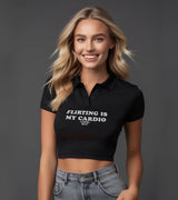 2 black Polo Crop Top white FLIRTING IS MY CARDIO #color_black
