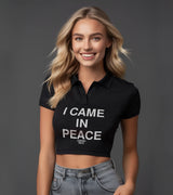 2 black Polo Crop Top white I CAME IN PEACE #color_black