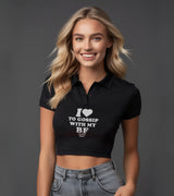 2 black Polo Crop Top white I love TO GOSSIP WITH MY BF #color_black