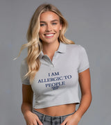 2 grey Polo Crop Top navyblue I AM ALLERGIC TO PEOPLE #color_grey