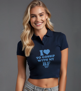2 navy Polo Crop Top lightblue I love TO GOSSIP WITH MY BF #color_navy