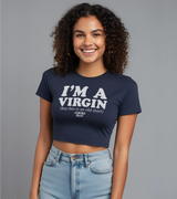 2 navy Status Baby Tee white I'M A VIRGIN (But this is an old shirt) #color_navy