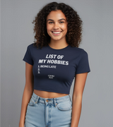 2 navy Status Baby Tee white LIST OF MY HOBBIES being late #color_navy