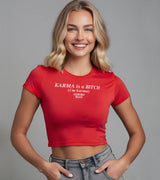 2 red Status Baby Tee white KARMA is a BITCH (i'm karma) #color_red