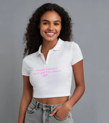 2 white Polo Crop Top pink 3 words 8 letters say it and I'm yours #color_white