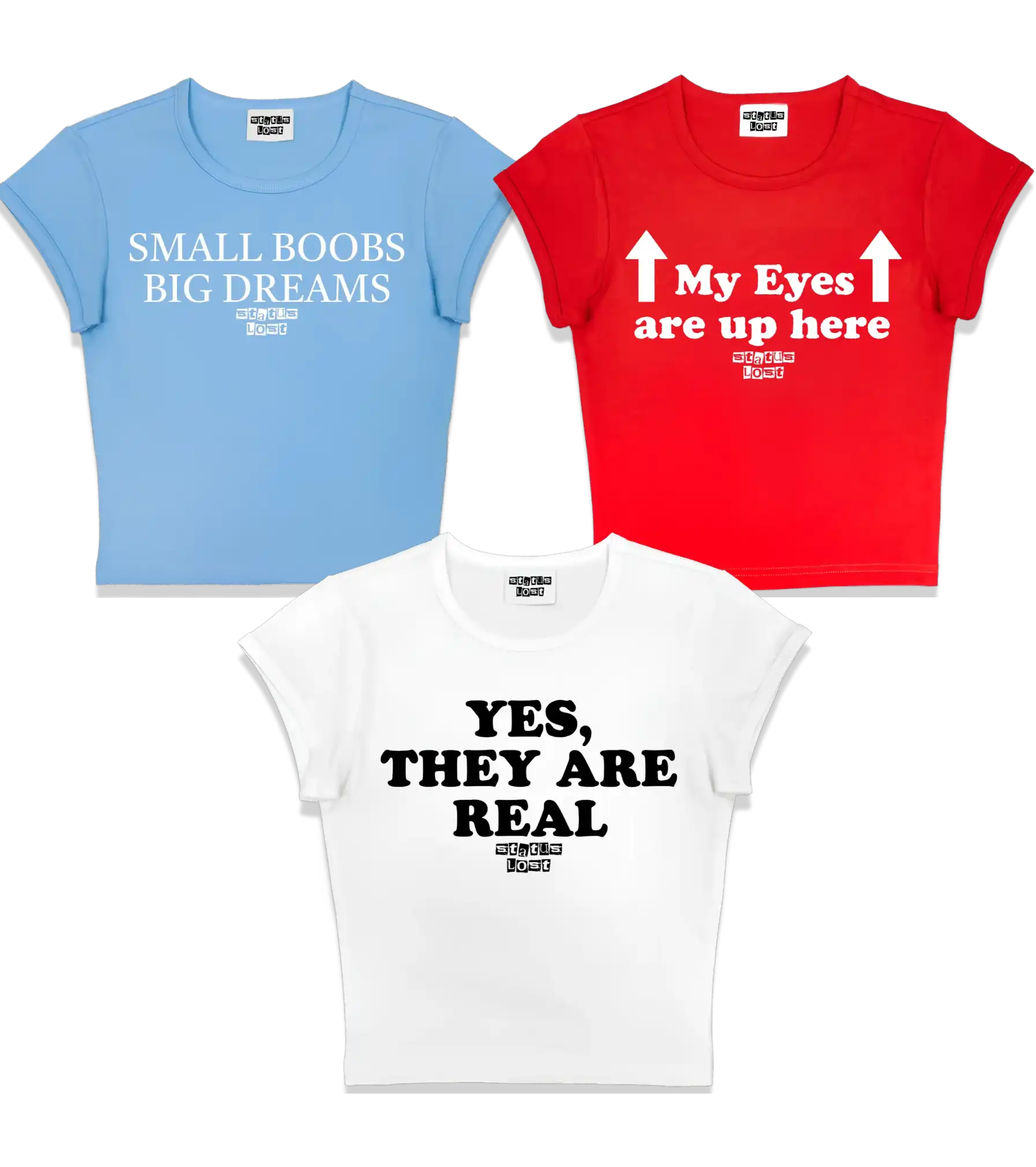 "SMALL BOOBS BIG DREAMS" & "YES THEY ARE REAL" & "MY EYES ARE UP HERE" Matching Trio