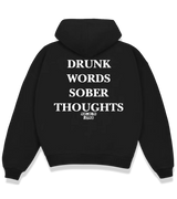 1 black Boxy Hoodie white DRUNK WORDS SOBER THOUGHTS #color_black