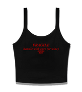 1 black Cami Crop Top red FRAGILE handle with care (or wine) #color_black