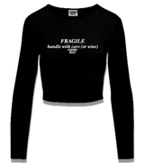 1 black Cropped Longsleeve white FRAGILE handle with care (or wine) #color_black