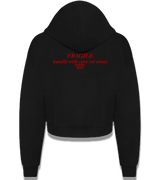 1 black Cropped Zip Hoodie red FRAGILE handle with care (or wine) #color_black