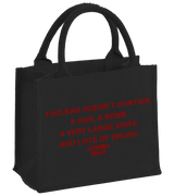 1 black Mini Jute Bag red THIS BAG DOESN'T CONTAIN A GUN A BOMB A VERY LARGE KNIFE AND LOADS OF DRUGS #color_black