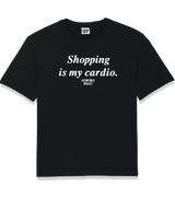 1 black T-Shirt white Shopping is my cardio #color_black