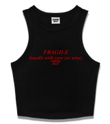 1 black Tank Crop Top red FRAGILE handle with care (or wine) #color_black