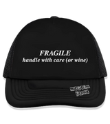 1 black Trucker Hat white FRAGILE handle with care (or wine) #color_black