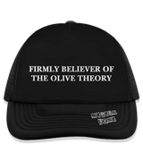 1 black Trucker Hat white firmly believer of the olive theory #color_black
