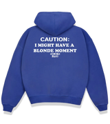 1 blue Boxy Hoodie white CAUTION I MIGHT HAVE A BLONDE MOMENT #color_blue