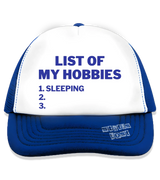 1 blue Trucker Hat blue LIST OF MY HOBBIES sleeping #color_blue
