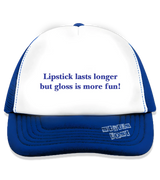 1 blue Trucker Hat blue Lipstick lasts longer but gloss is more fun #color_blue