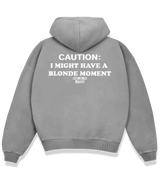1 grey Boxy Hoodie white CAUTION I MIGHT HAVE A BLONDE MOMENT #color_grey