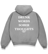 1 grey Boxy Hoodie white DRUNK WORDS SOBER THOUGHTS #color_grey