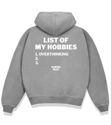 1 grey Boxy Hoodie white LIST OF MY HOBBIES overthinking #color_grey