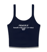 1 navy Cami Crop Top white FRAGILE handle with care (or wine) #color_navy