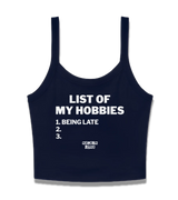 1 navy Cami Crop Top white LIST OF MY HOBBIES being late #color_navy