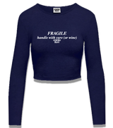 1 navy Cropped Longsleeve white FRAGILE handle with care (or wine) #color_navy