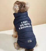 1 navy Pet Puffer Jacket white I GET US INTO TROUBLES #color_navy