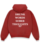 1 red Boxy Hoodie white DRUNK WORDS SOBER THOUGHTS #color_red