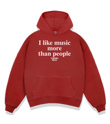 1 red Boxy Hoodie white I like music more than people #color_red