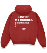 1 red Boxy Hoodie white LIST OF MY HOBBIES overthinking #color_red
