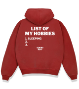 1 red Boxy Hoodie white LIST OF MY HOBBIES sleeping #color_red