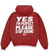 1 red Boxy Hoodie white YES I'M PERFECT PLEASE STOP ASKING #color_red