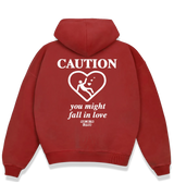 1 red Boxy Hoodie white caution you might fall in love #color_red